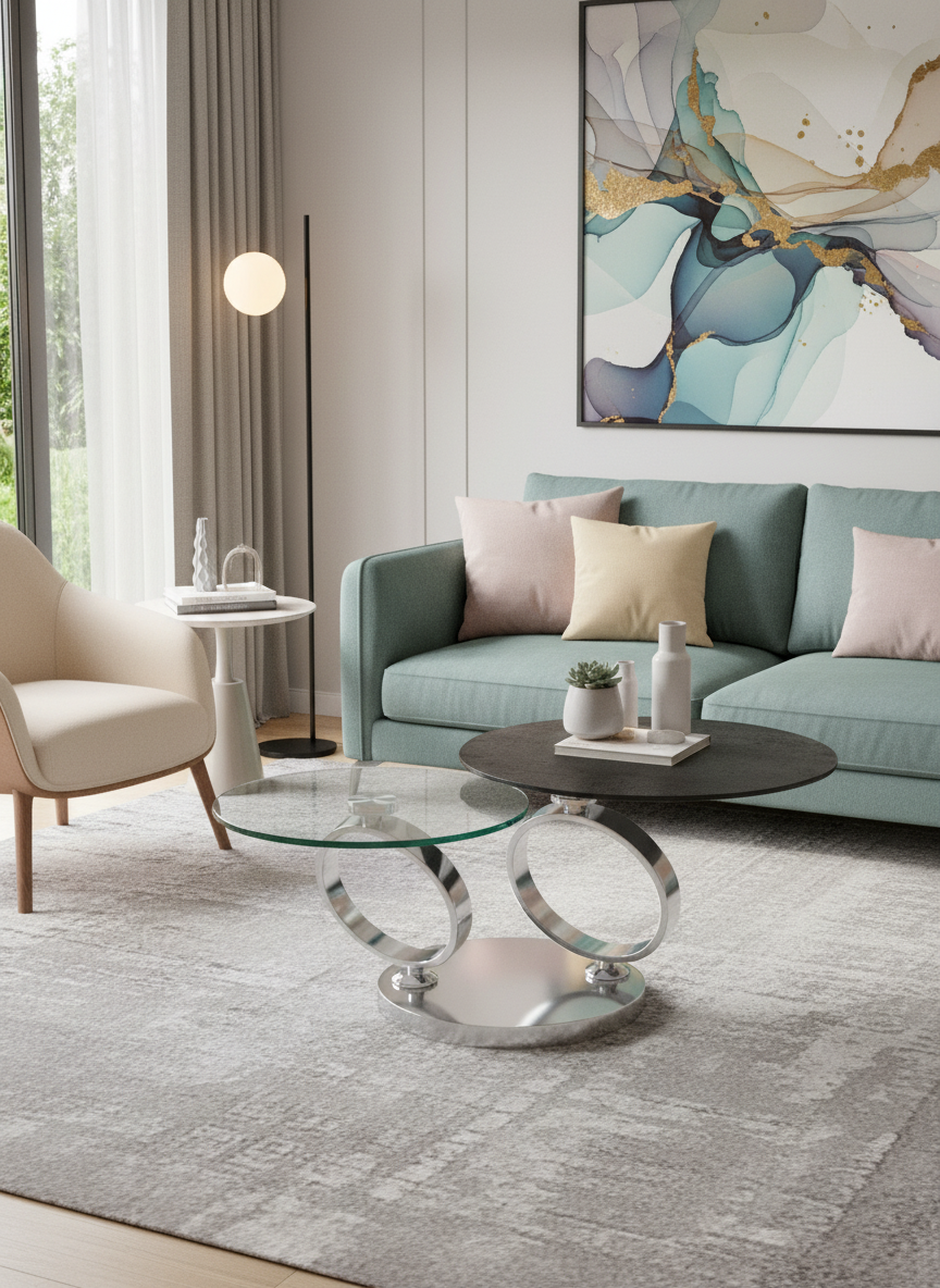
Ausziehbarer, flexibler Design Couchtisch „Eolia Silver“ - Keramik Titan