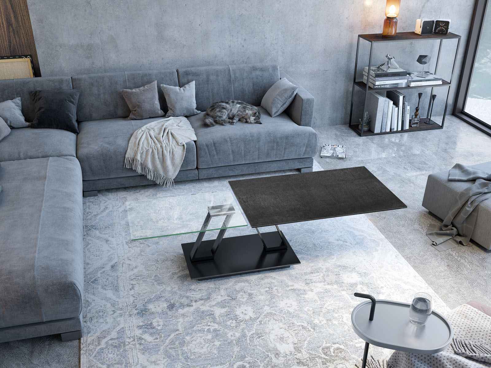 
Extendable, Flexible Designer Ceramic Coffee Table "Barcelona" - Titanium/Black