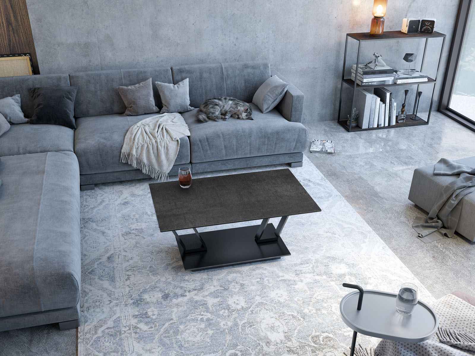 
Extendable, Flexible Designer Ceramic Coffee Table "Barcelona" - Titanium/Black