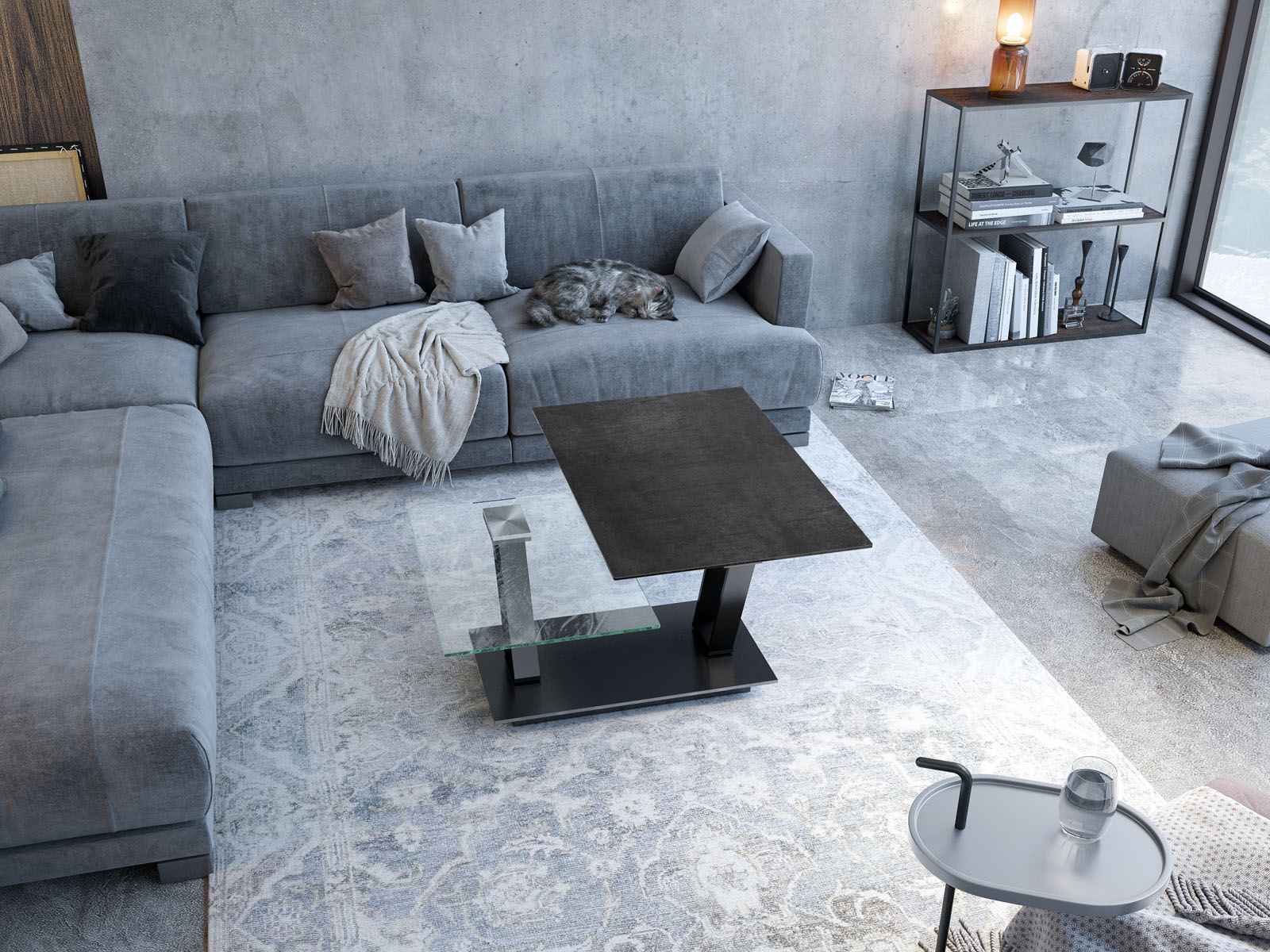 
Extendable, Flexible Designer Ceramic Coffee Table "Barcelona" - Titanium/Black