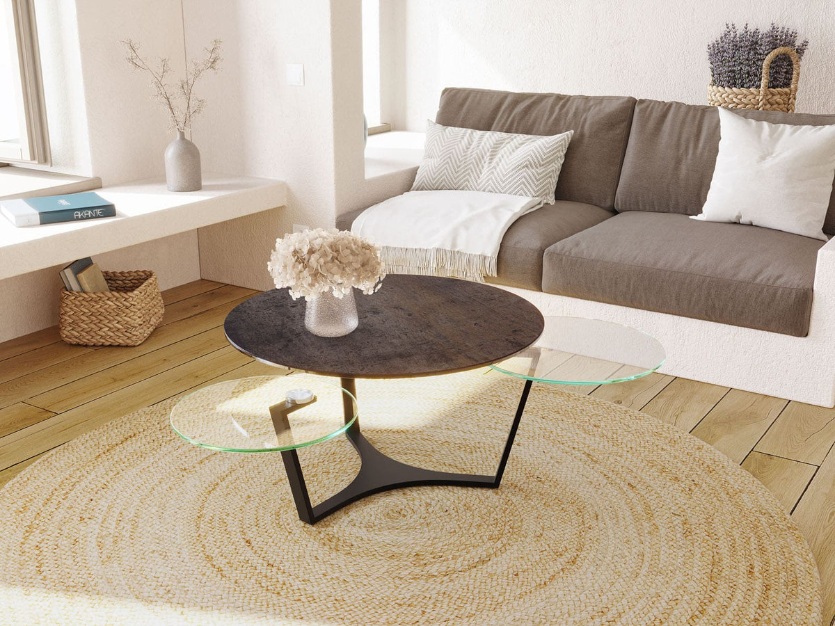 
Ausziehbarer, flexibler Design Keramik Couchtisch „Safran“ - Rostbraun/Schwarz