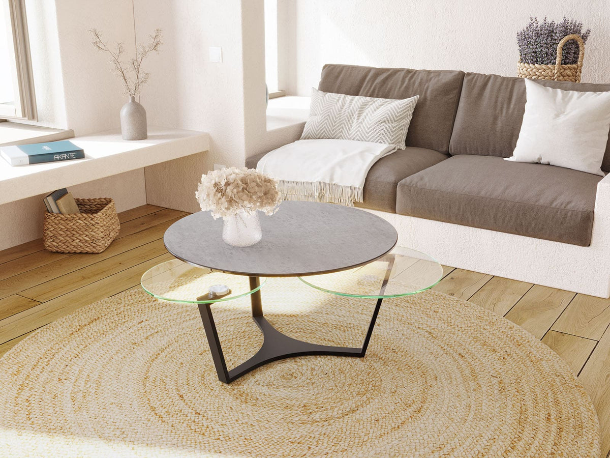 
Ausziehbarer, flexibler Design Keramik Couchtisch „Safran“ - Silver/Schwarz