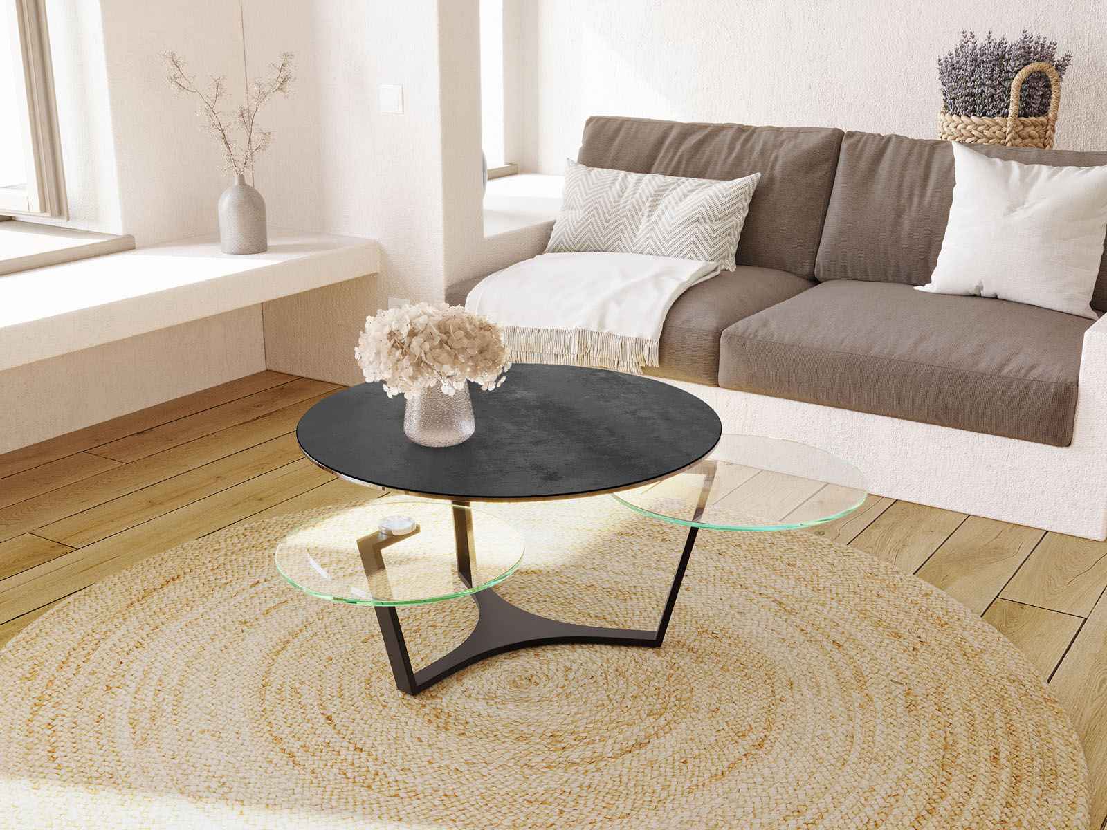 
Extendable, Flexible Designer Ceramic Coffee Table "Safran" - Titanium/Black