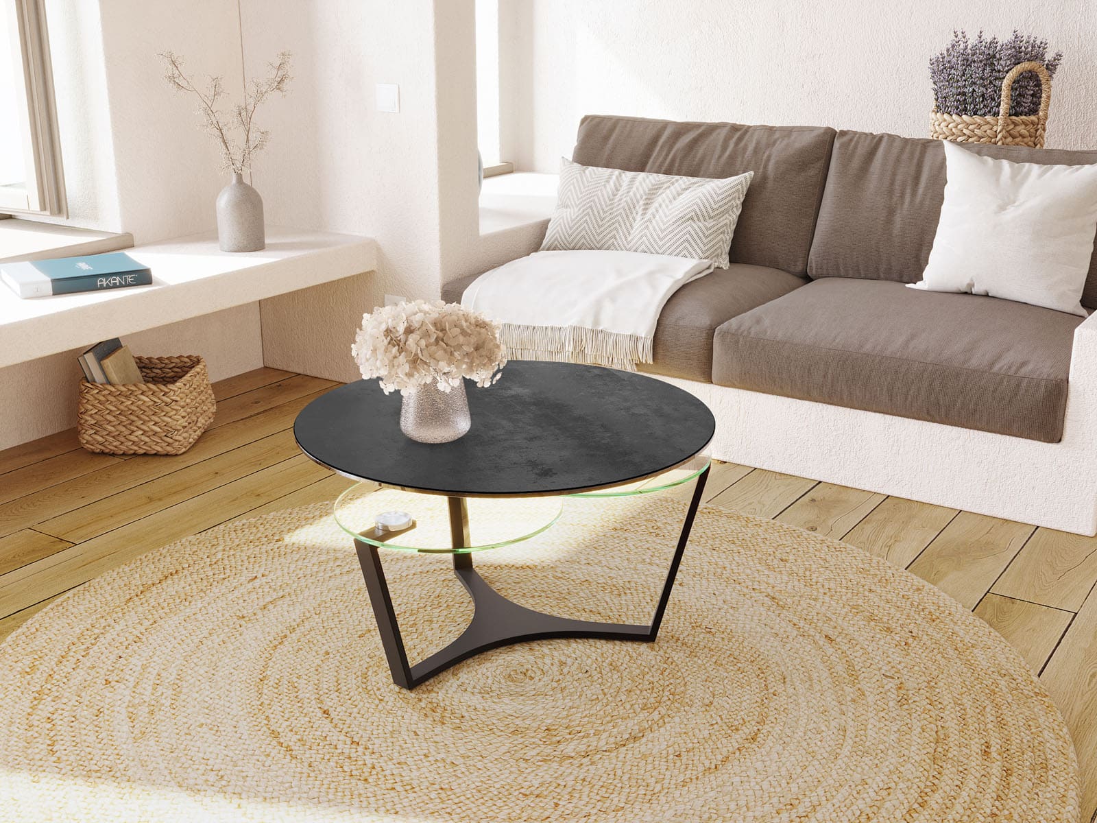 
Extendable, Flexible Designer Ceramic Coffee Table "Safran" - Titanium/Black