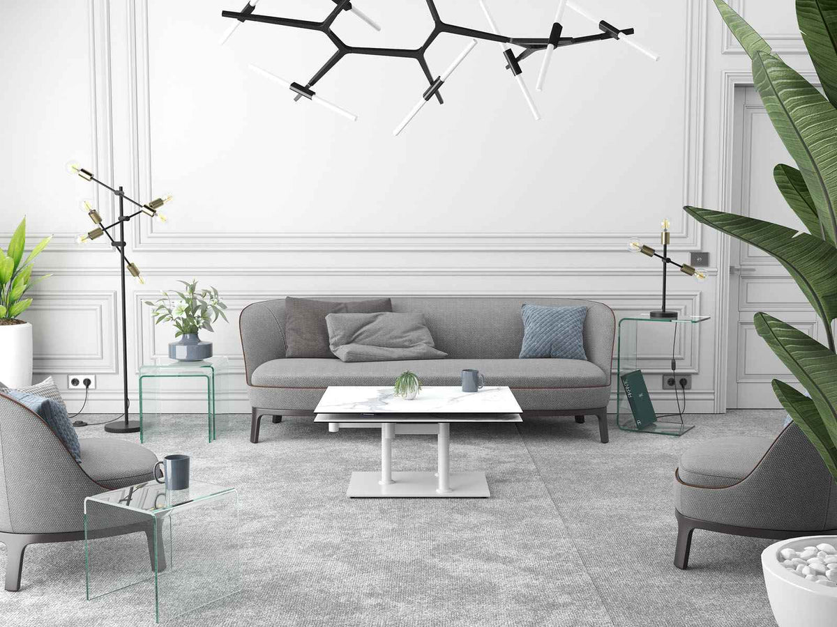 
Tavolino da caffè allungabile e flessibile in ceramica di design «Opera Double» - Effetto marmo Bianco