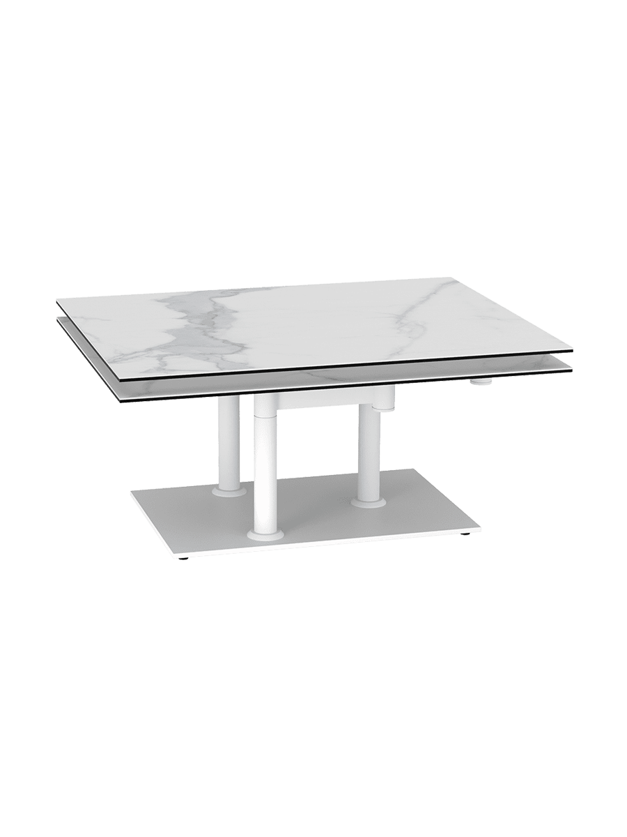 
Tavolino da caffè allungabile e flessibile in ceramica di design «Opera Double» - Effetto marmo Bianco