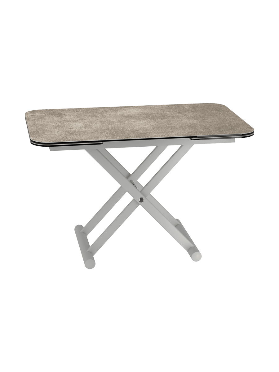 
Höhenverstellbarer und ausziehbarer Design Ess- und Couchtisch „Enora“ - Zementgrau