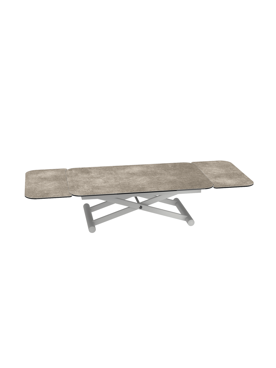 
Höhenverstellbarer und ausziehbarer Design Ess- und Couchtisch „Enora“ - Zementgrau