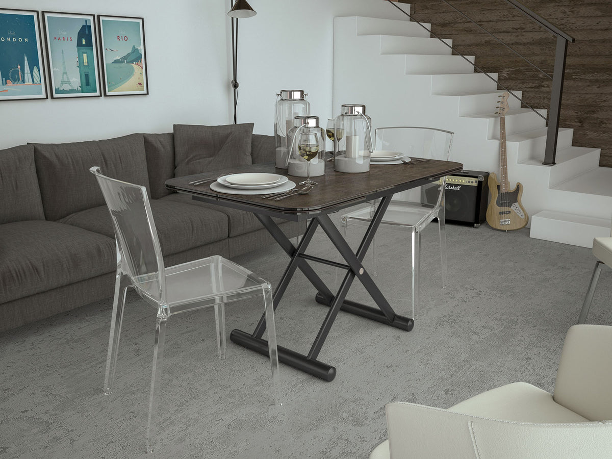
Höhenverstellbarer und ausziehbarer Design Ess- und Couchtisch „Enora“ - Rostbraun