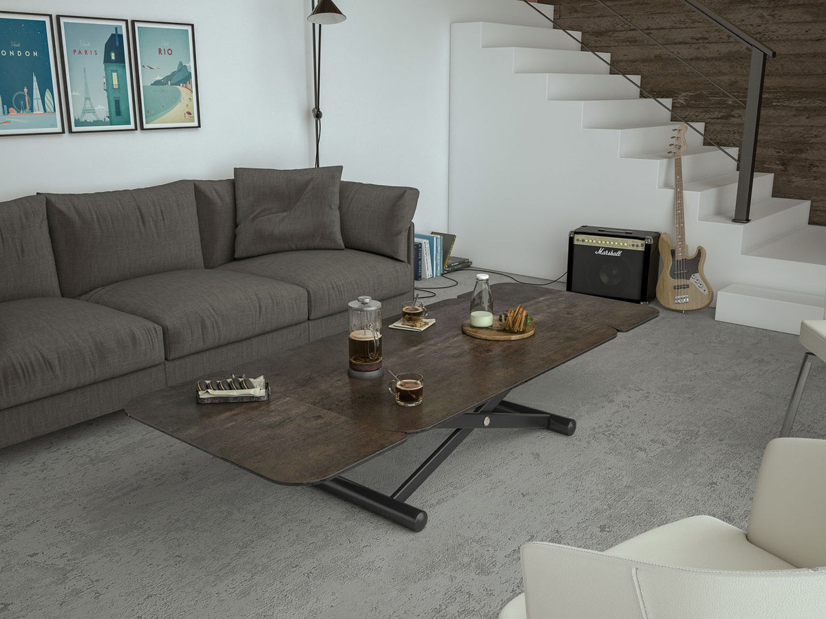 
Höhenverstellbarer und ausziehbarer Design Ess- und Couchtisch „Enora“ - Rostbraun