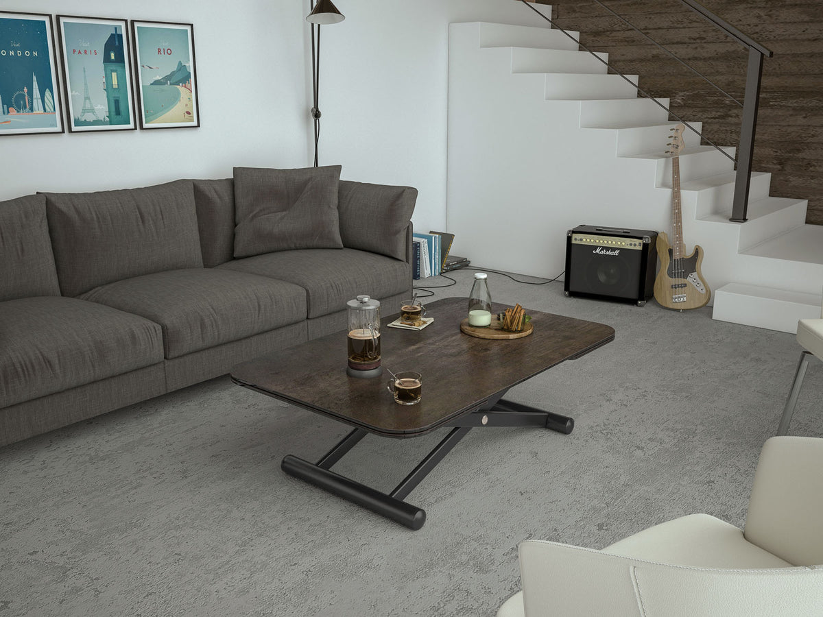 
Höhenverstellbarer und ausziehbarer Design Ess- und Couchtisch „Enora“ - Rostbraun