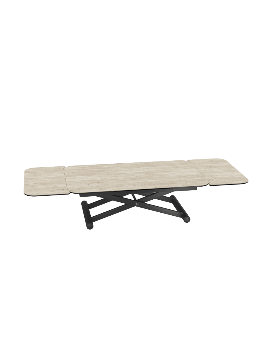 
Höhenverstellbarer und ausziehbarer Design Ess- und Couchtisch „Enora“ - Travertin