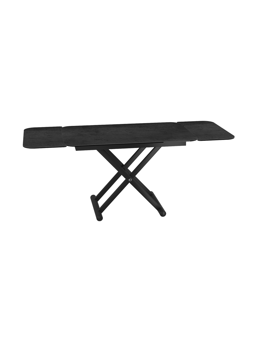 
Table basse et de salle à manger design, réglable en hauteur et extensible « Enora » - Titane