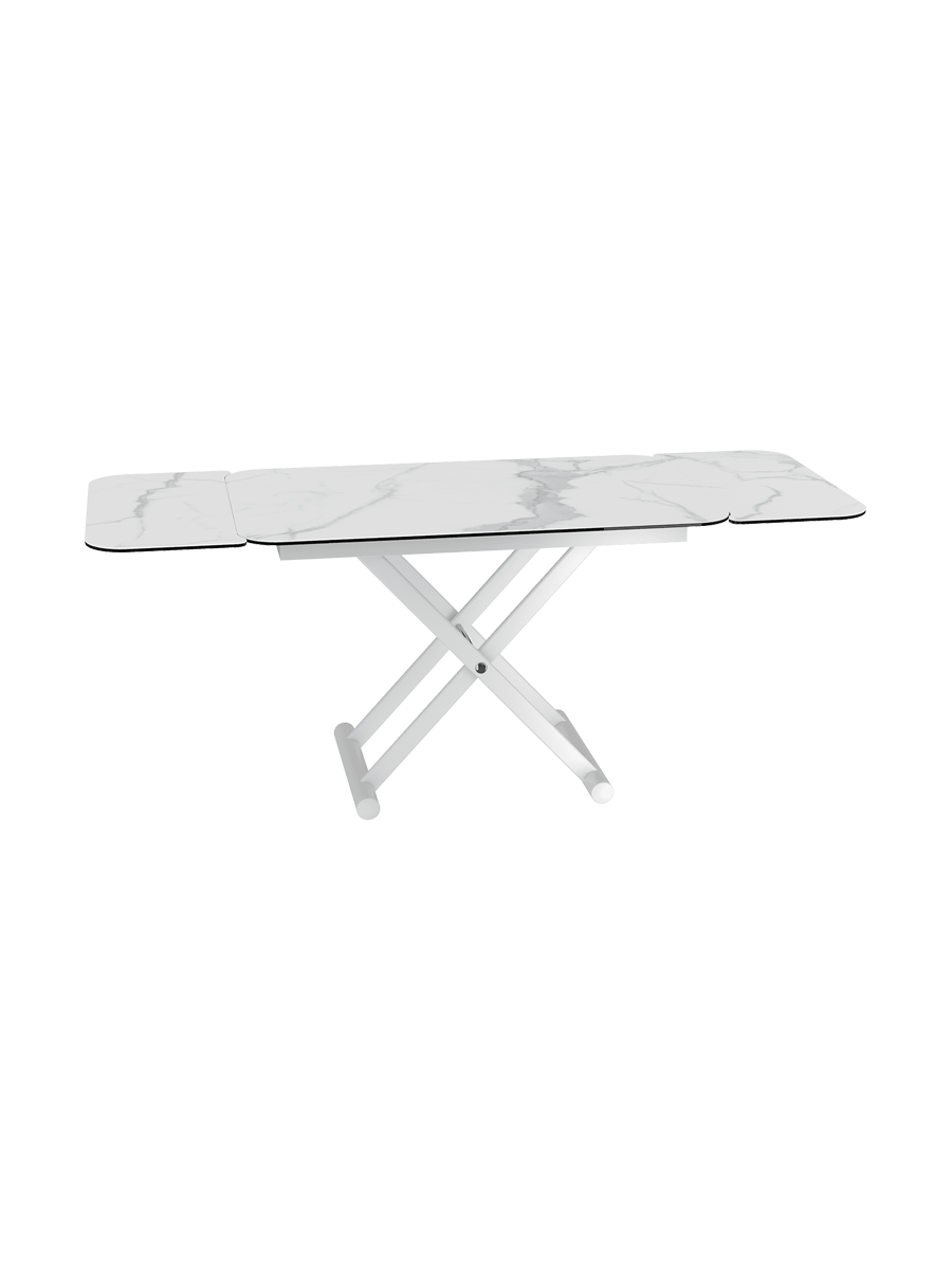 
Höhenverstellbarer und ausziehbarer Design Ess- und Couchtisch „Enora“ - Marmoroptik Weiss