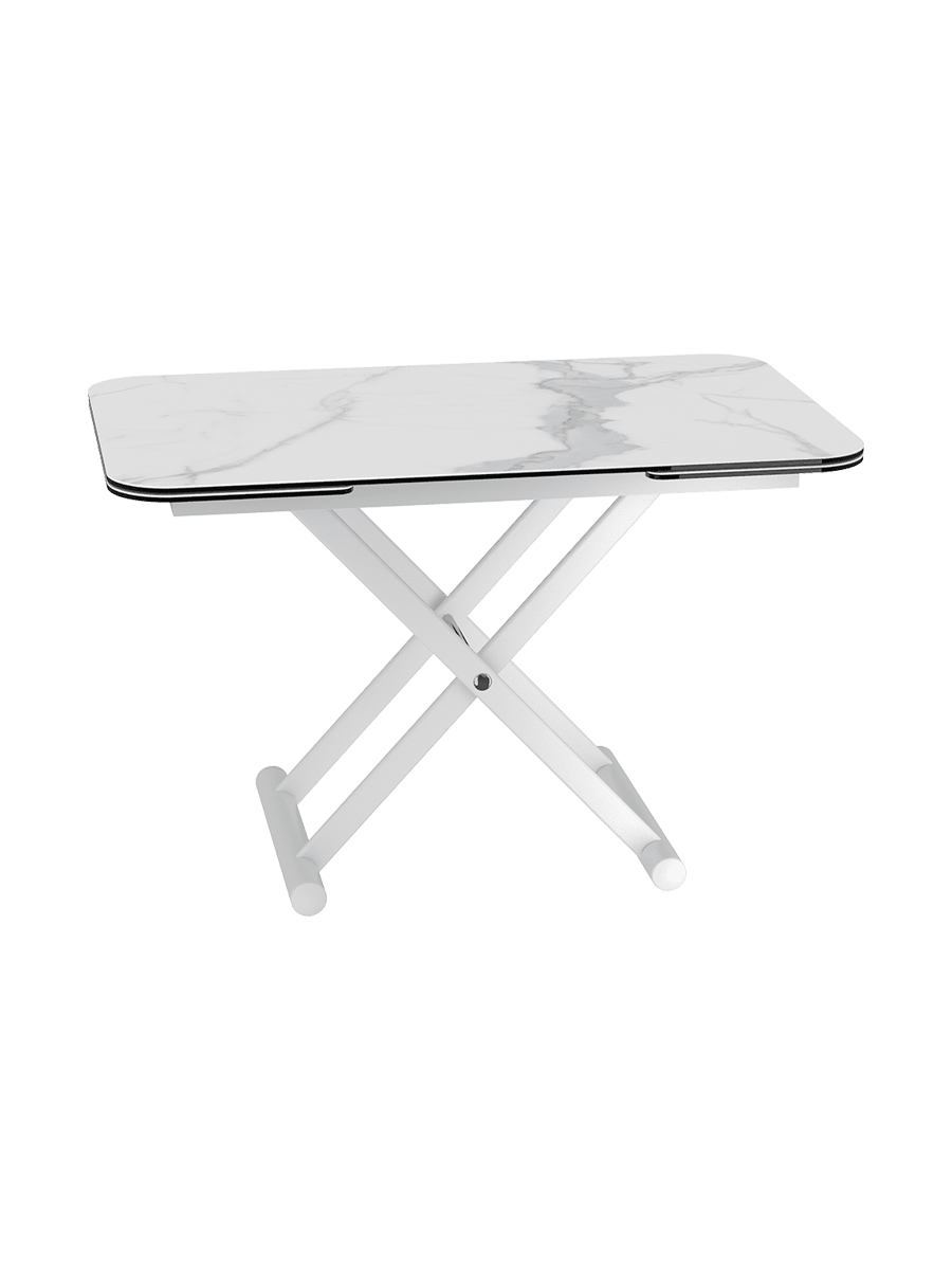 
Höhenverstellbarer und ausziehbarer Design Ess- und Couchtisch „Enora“ - Marmoroptik Weiss