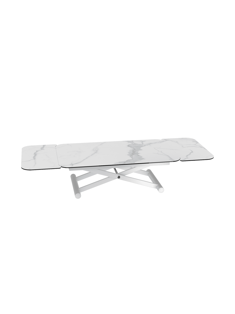 
Höhenverstellbarer und ausziehbarer Design Ess- und Couchtisch „Enora“ - Marmoroptik Weiss