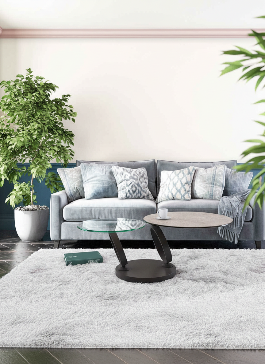 
Ausziehbarer, flexibler Design Couchtisch „Eolia Black“ - Keramik Zementgrau