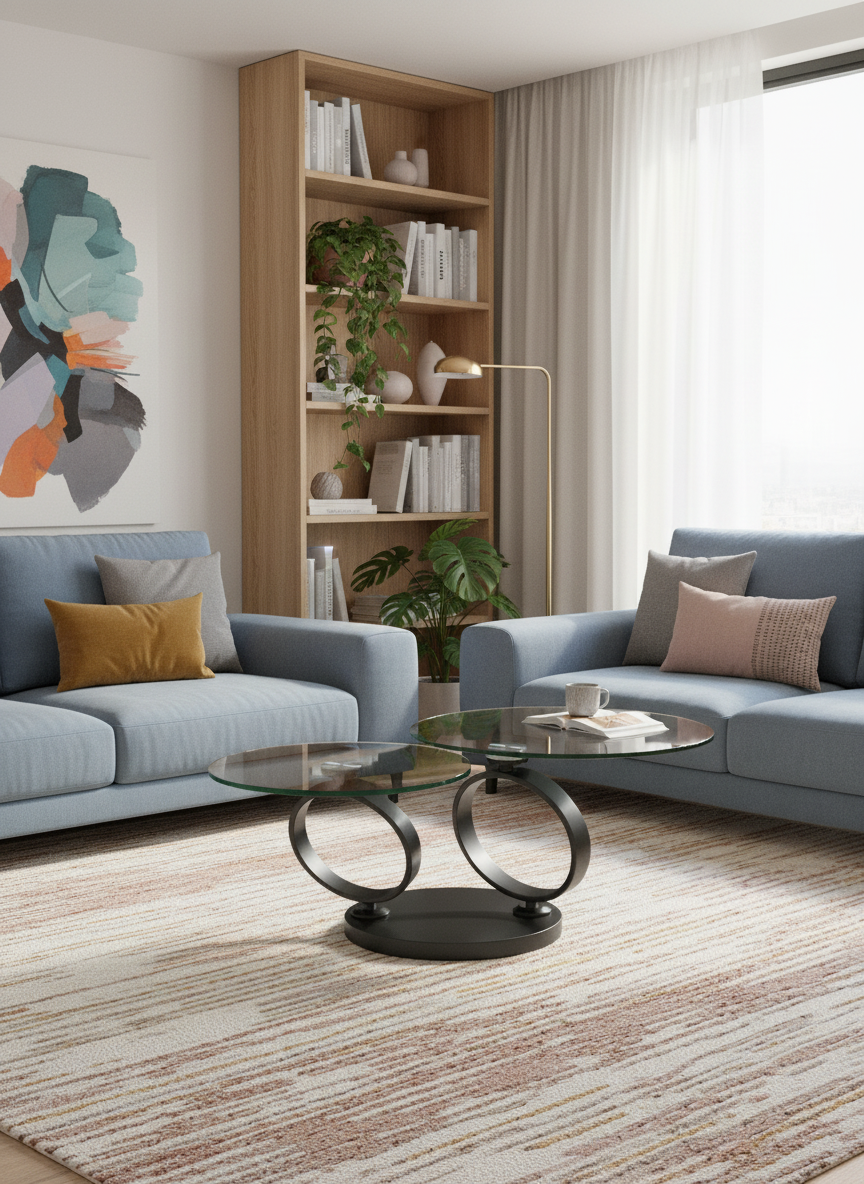 
Ausziehbarer, flexibler Design Couchtisch „Eolia Black“ - Glas transparent