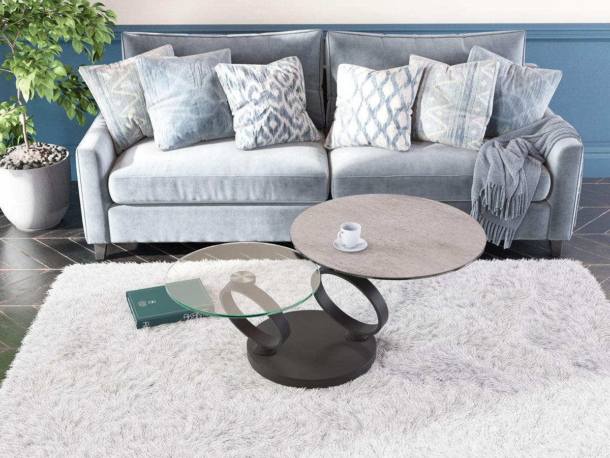 
Ausziehbarer, flexibler Design Couchtisch „Eolia Black“ - Keramik Silver