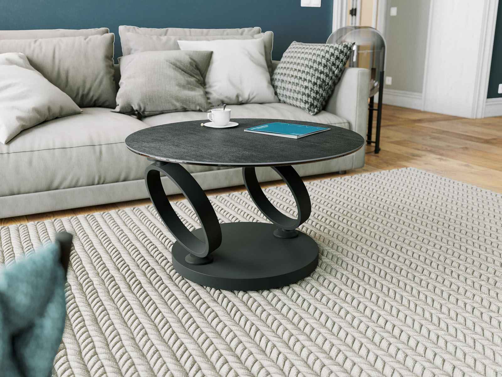 
Extendable, flexible designer coffee table "Eolia Black" - Ceramic Titanium
