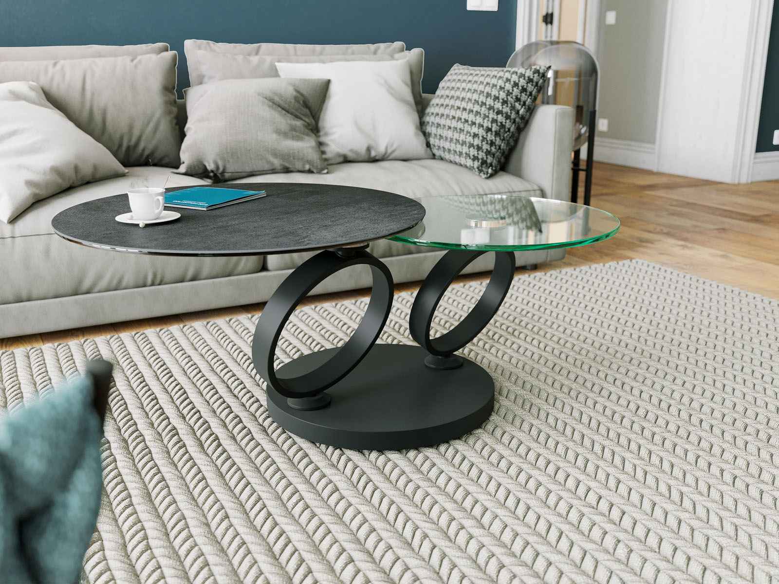 
Extendable, flexible designer coffee table "Eolia Black" - Ceramic Titanium