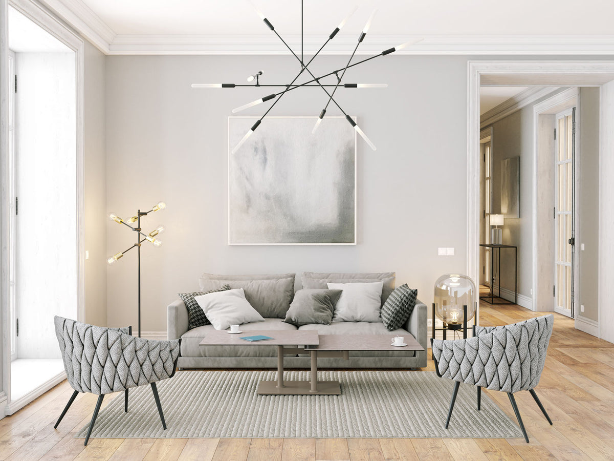 
Ausziehbarer, flexibler Design Keramik Couchtisch „Opera Double“ - Zementgrau/Taupe
