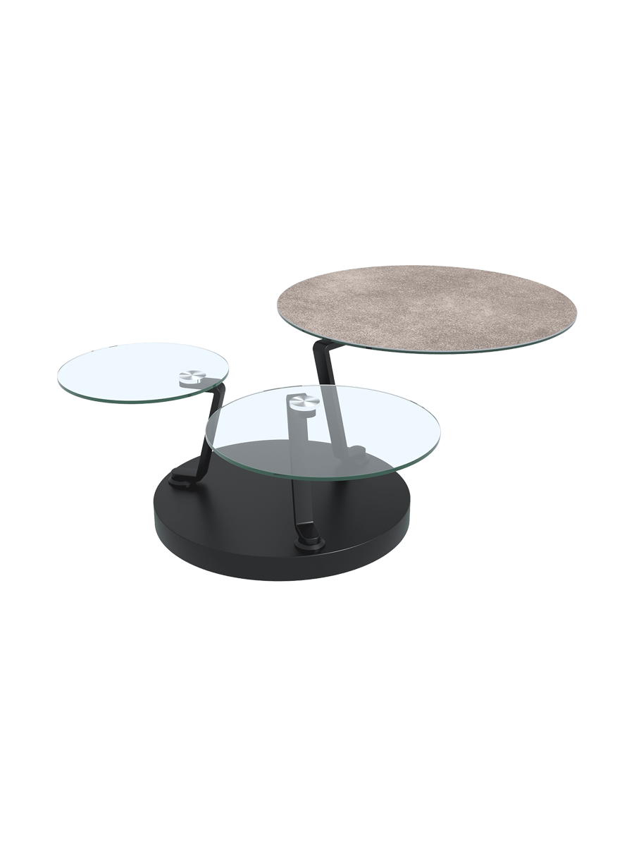 
Ausziehbarer, flexibler Design Keramik Couchtisch „Boussole“ - Keramik Eiche hell
