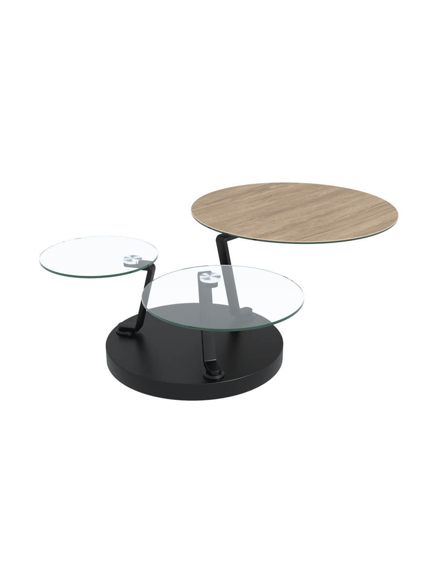 
Ausziehbarer, flexibler Design Keramik Couchtisch „Boussole“ - Keramik Eiche hell