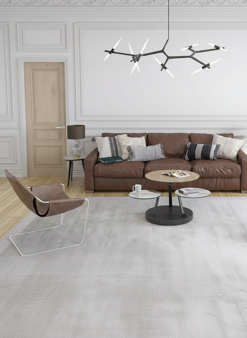 
Ausziehbarer, flexibler Design Keramik Couchtisch „Boussole“ - Keramik Eiche hell