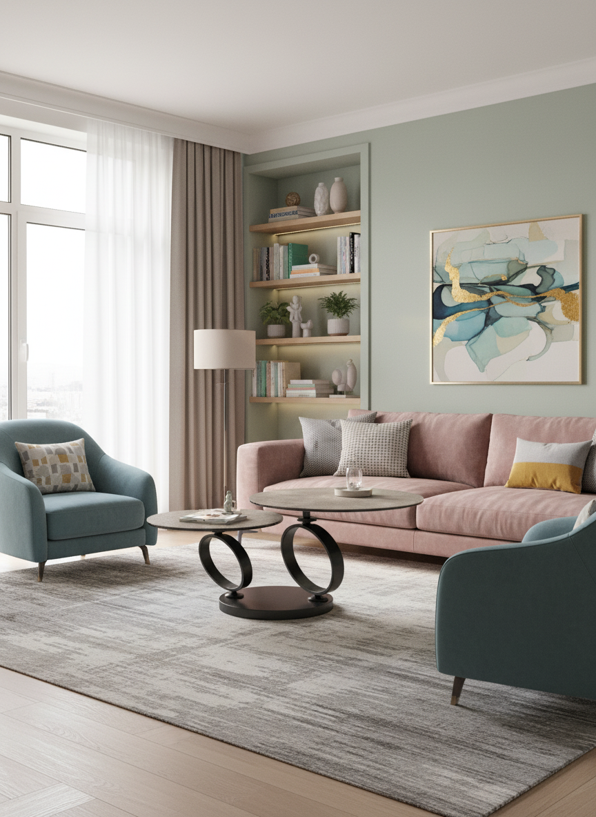 
Ausziehbarer, flexibler Design Keramik Couchtisch „Eolia Double Black“ - Keramik Zementgrau