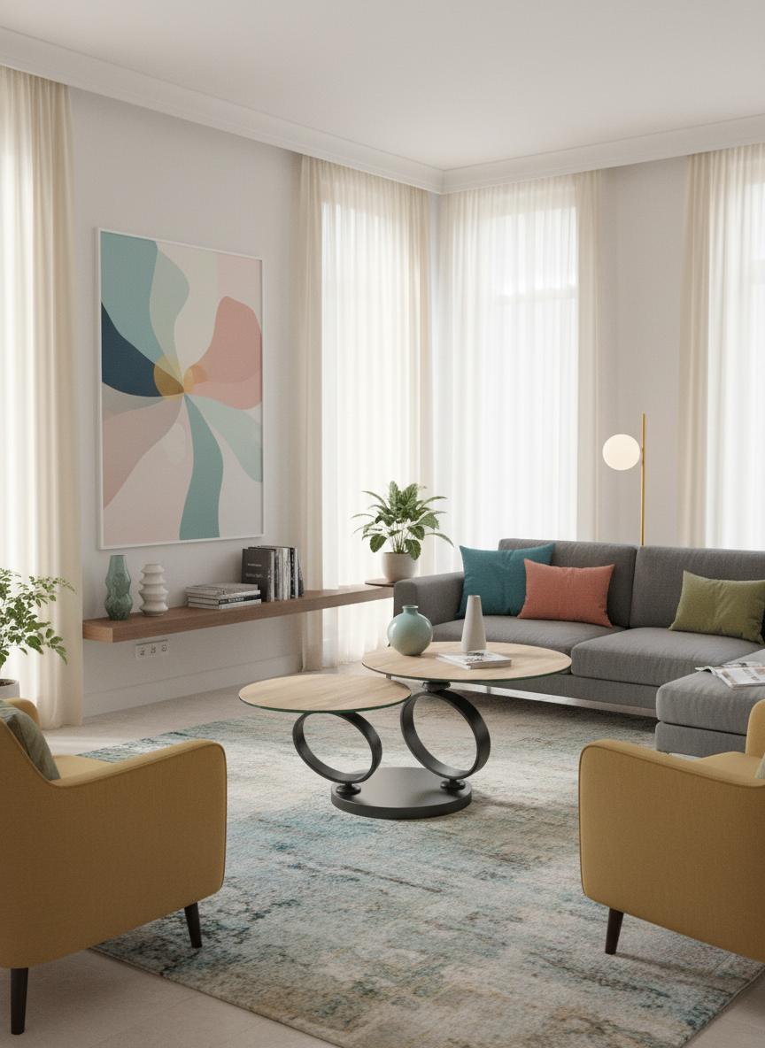 
Ausziehbarer, flexibler Design Keramik Couchtisch „Eolia Double Black“ - Keramik Eiche hell