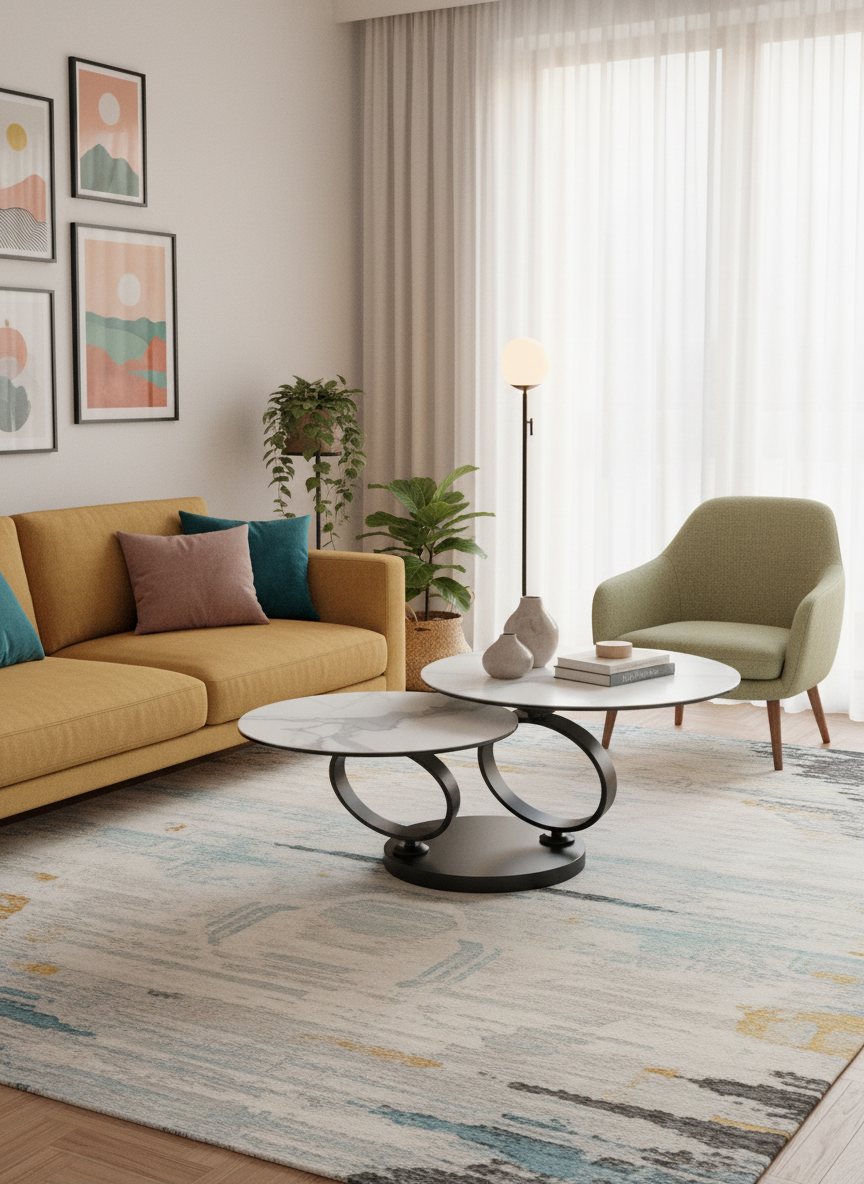 
Ausziehbarer, flexibler Design Keramik Couchtisch „Eolia Double Black“ - Keramik Marmoroptik Weiss