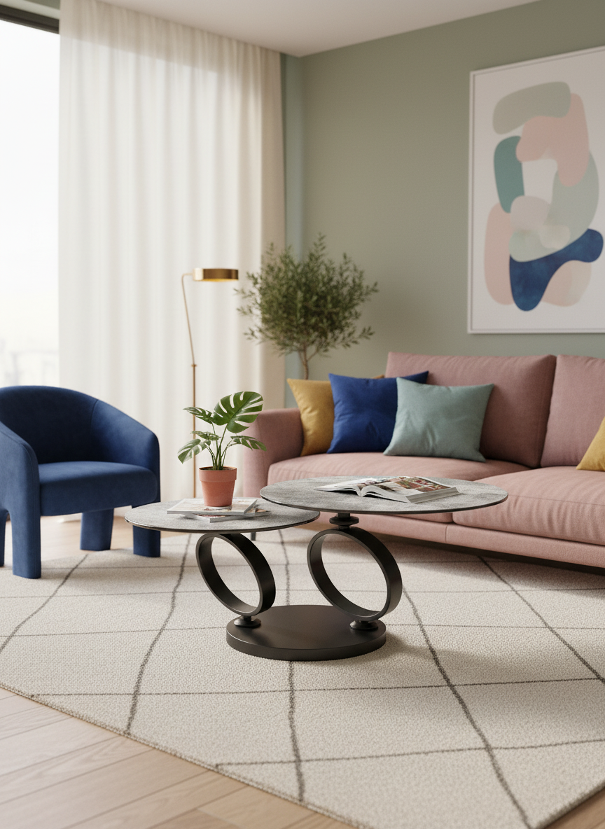 
Ausziehbarer, flexibler Design Keramik Couchtisch „Eolia Double Black“ - Keramik Silver