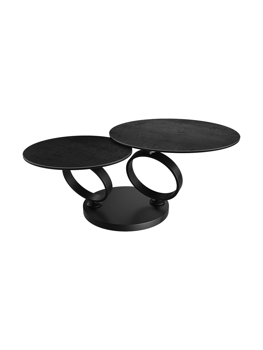 
Ausziehbarer, flexibler Design Keramik Couchtisch „Eolia Double Black“ - Keramik Titan
