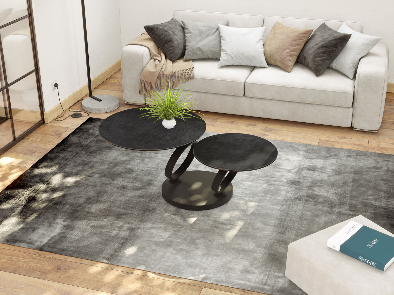 
Ausziehbarer, flexibler Design Keramik Couchtisch „Eolia Double Black“ - Keramik Titan