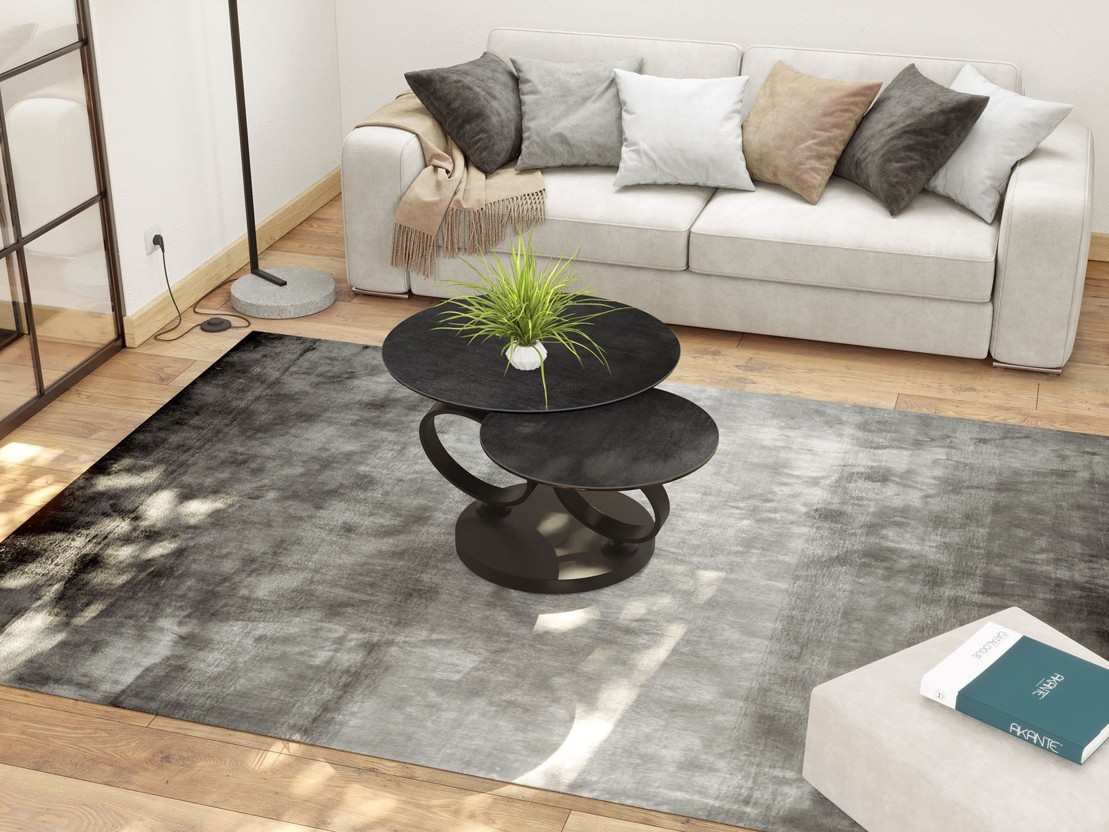 
Ausziehbarer, flexibler Design Keramik Couchtisch „Eolia Double Black“ - Keramik Titan