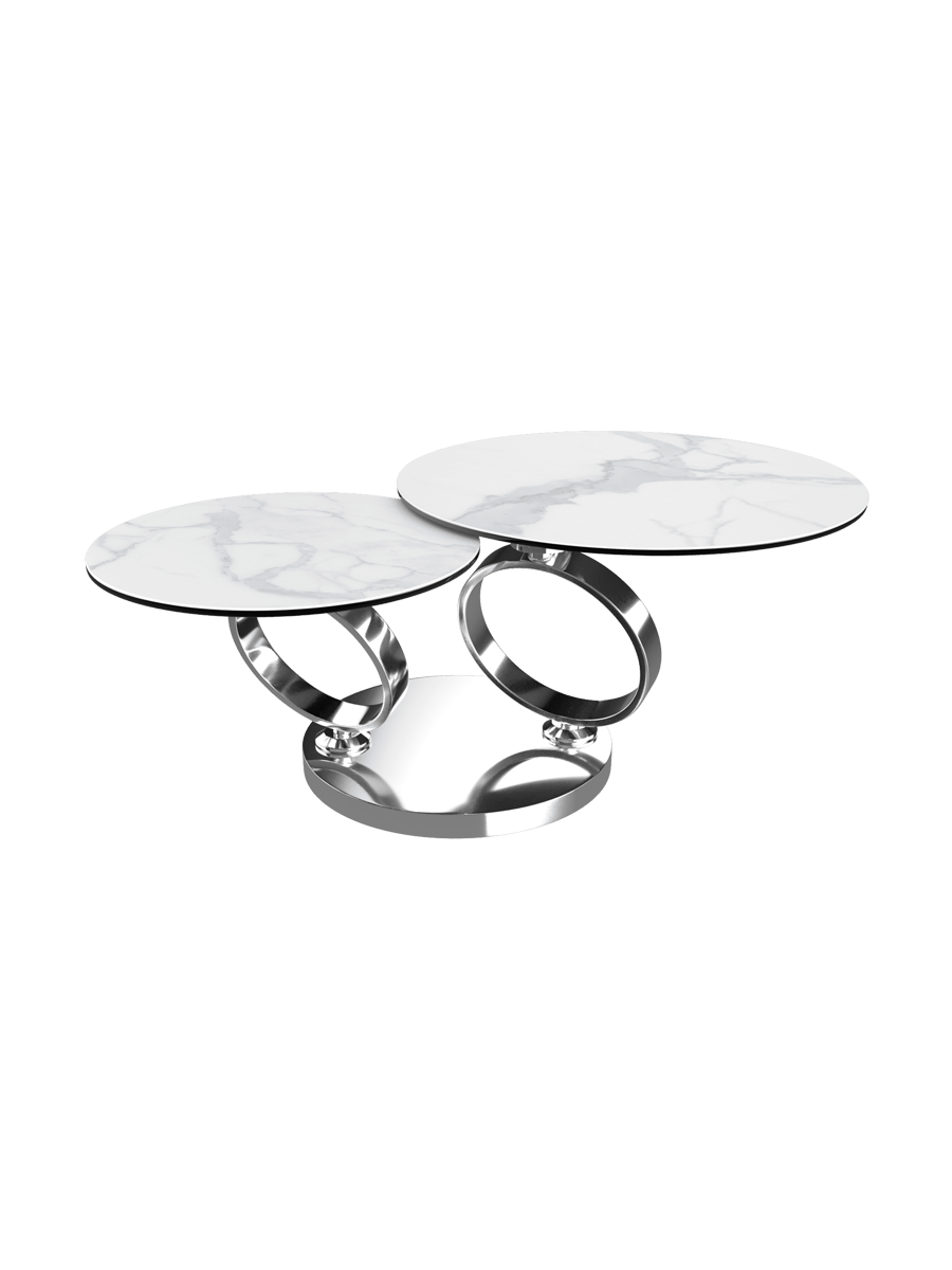 
Ausziehbarer, flexibler Design Keramik Couchtisch „Eolia Double Silver“ - Keramik Titan