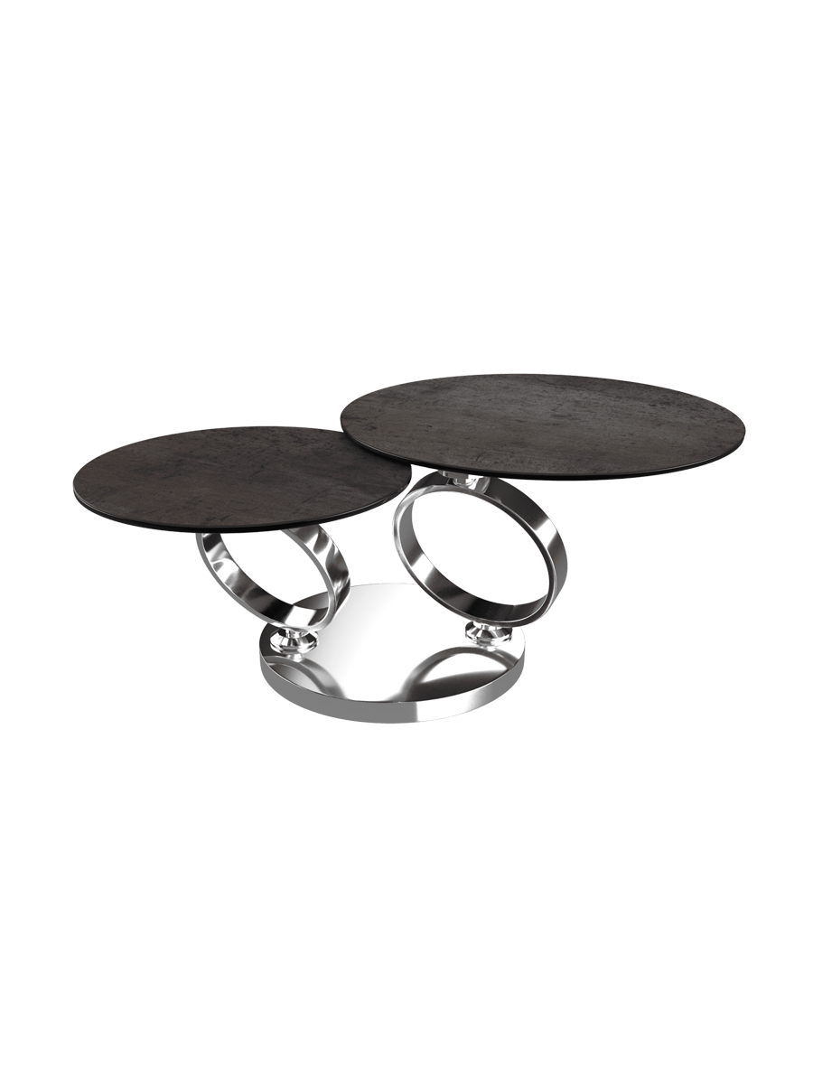 
Ausziehbarer, flexibler Design Keramik Couchtisch „Eolia Double Silver“ - Keramik Titan