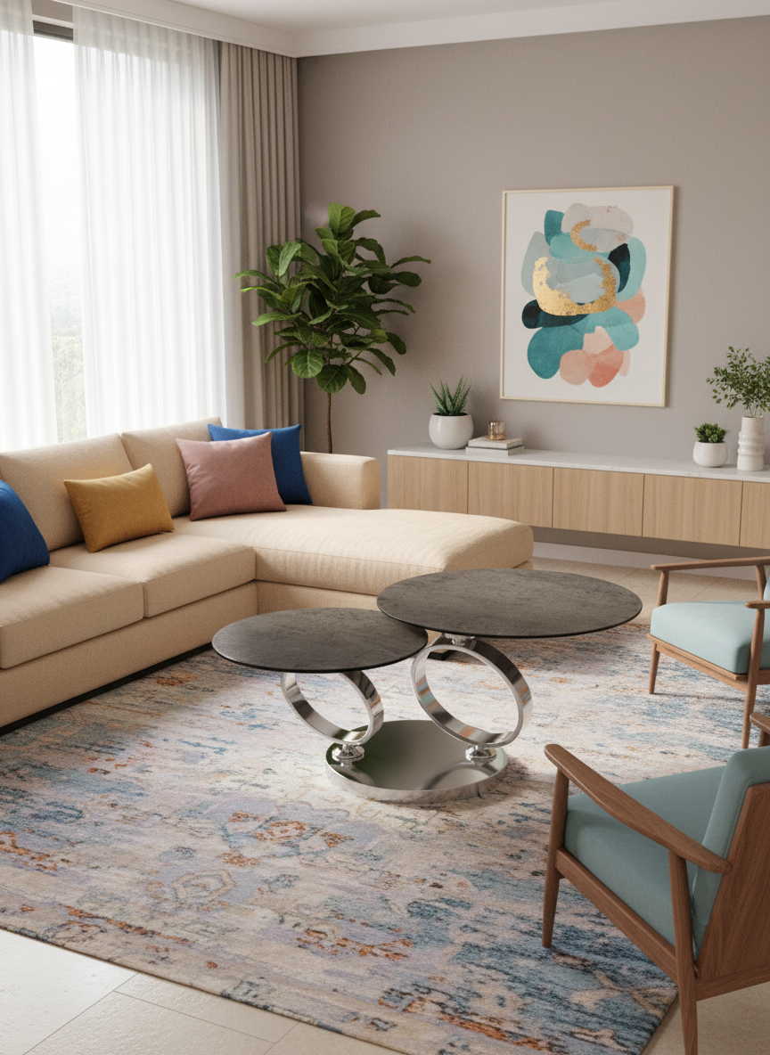 
Ausziehbarer, flexibler Design Keramik Couchtisch „Eolia Double Silver“ - Keramik Rostbraun