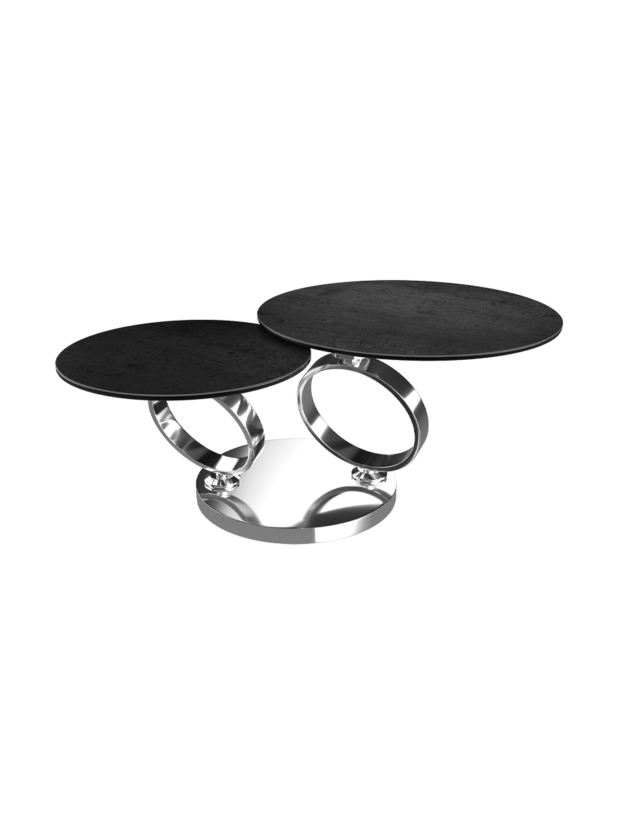 
Ausziehbarer, flexibler Design Keramik Couchtisch „Eolia Double Silver“ - Keramik Titan