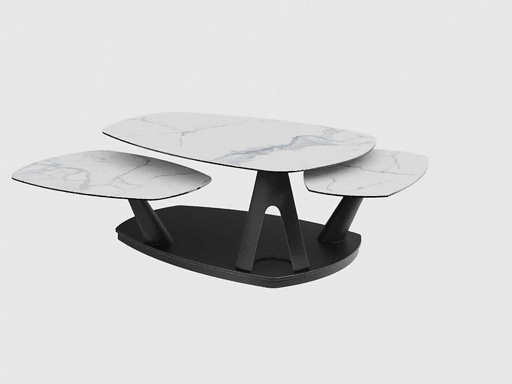 
Table basse de designer en céramique « Opus », extensible et modulable - Céramique aspect marbre clair / Sans les rôles