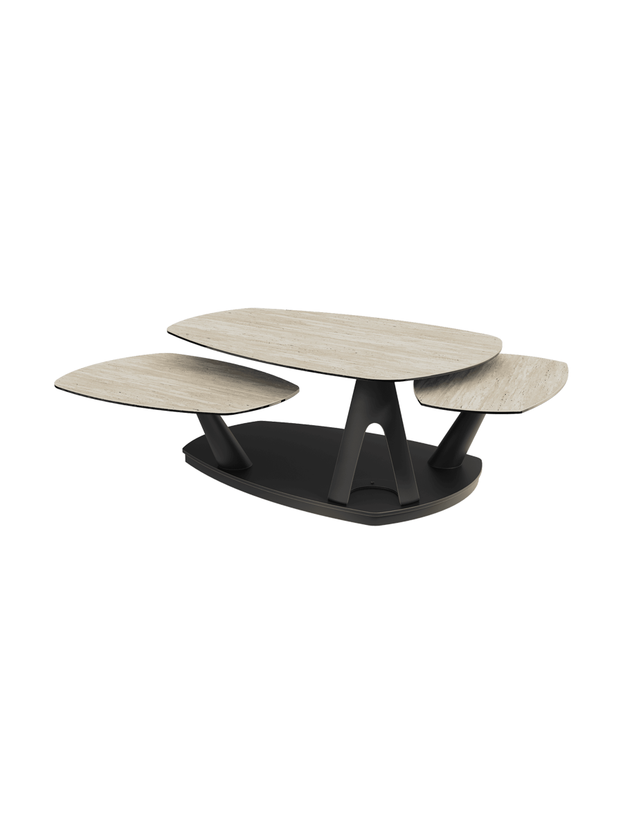 
Table basse de designer en céramique « Opus », extensible et modulable - Céramique aspect marbre clair / Sans les rôles