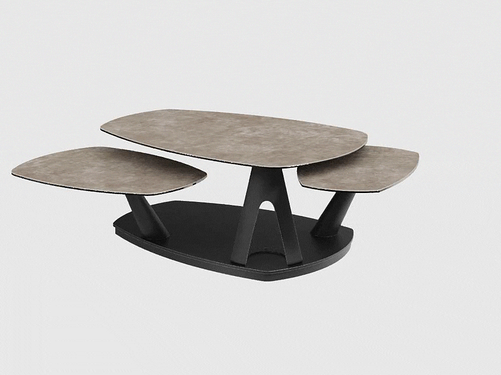
Table basse de designer en céramique « Opus », extensible et modulable - Céramique Gris ciment / Avec des roulettes