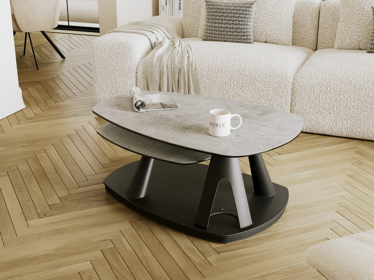 
Ausziehbarer, flexibler Design Keramik Couchtisch „Opus“ - Keramik Silver / Mit Rollen