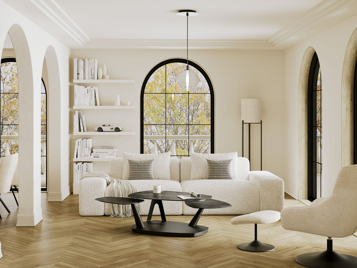 
Ausziehbarer, flexibler Design Keramik Couchtisch „Opus“ - Keramik Titan / Mit Rollen