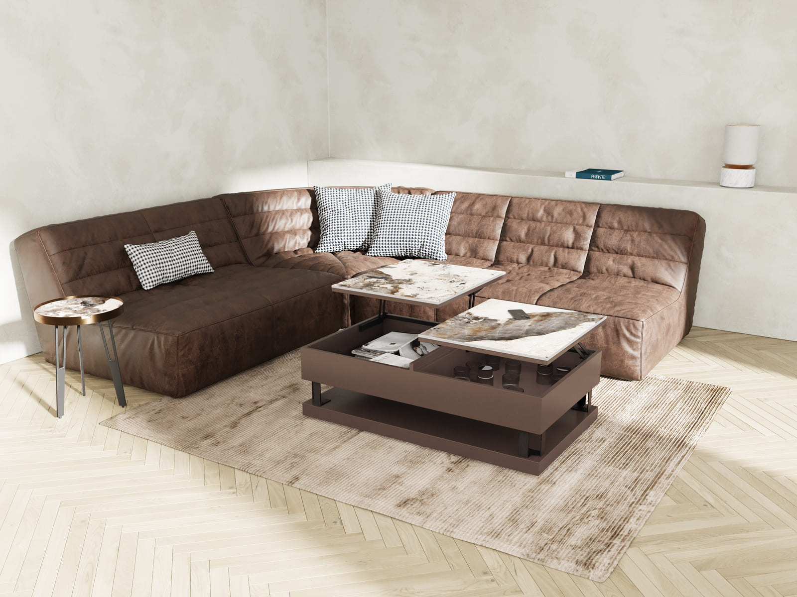
Functional, height-adjustable ceramic design coffee table "Torino"