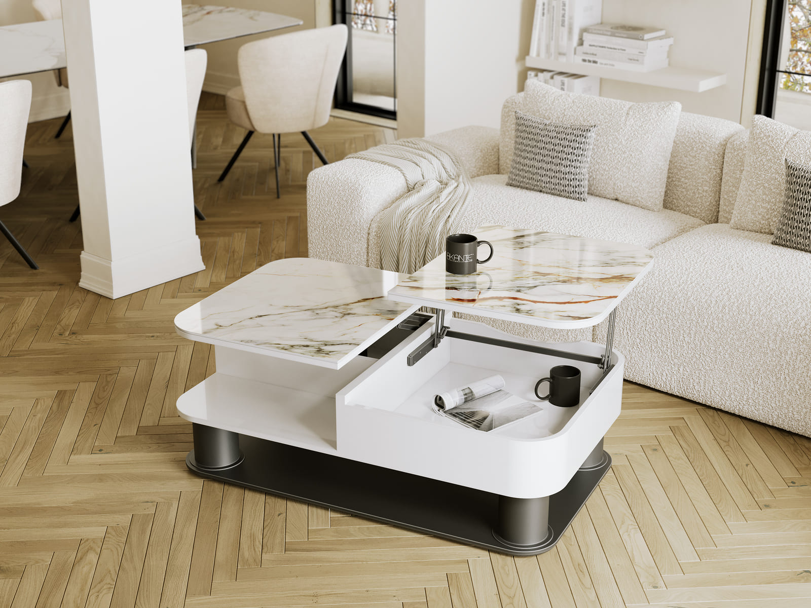 
Funktioneller, höhenverstellbarer Keramik Design Couchtisch „Hambourg“