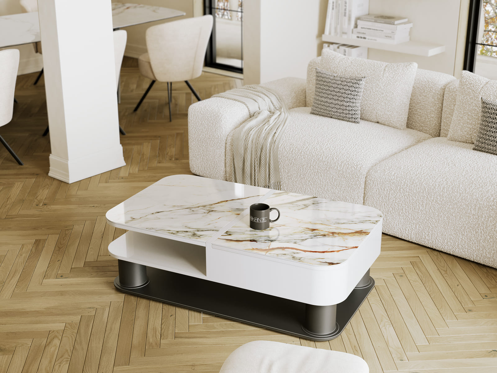 
Funktioneller, höhenverstellbarer Keramik Design Couchtisch „Hambourg“