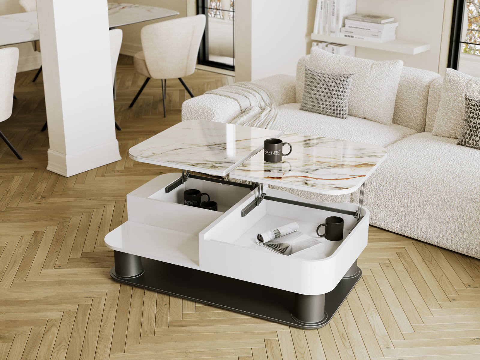 
Funktioneller, höhenverstellbarer Keramik Design Couchtisch „Hambourg“