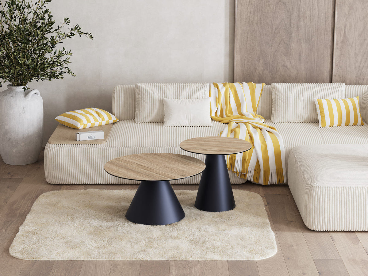 
Design Couchtisch „Faro“ Ø 70 cm - Tischplatte: Eiche hell / Füsse: Schwarz